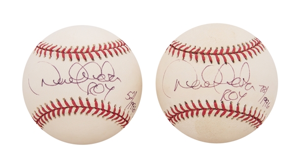 Lot of (2) Derek Jeter Signed OAL Baseballs with "ROY" Inscriptions each Signed During Rookie Year (JSA)